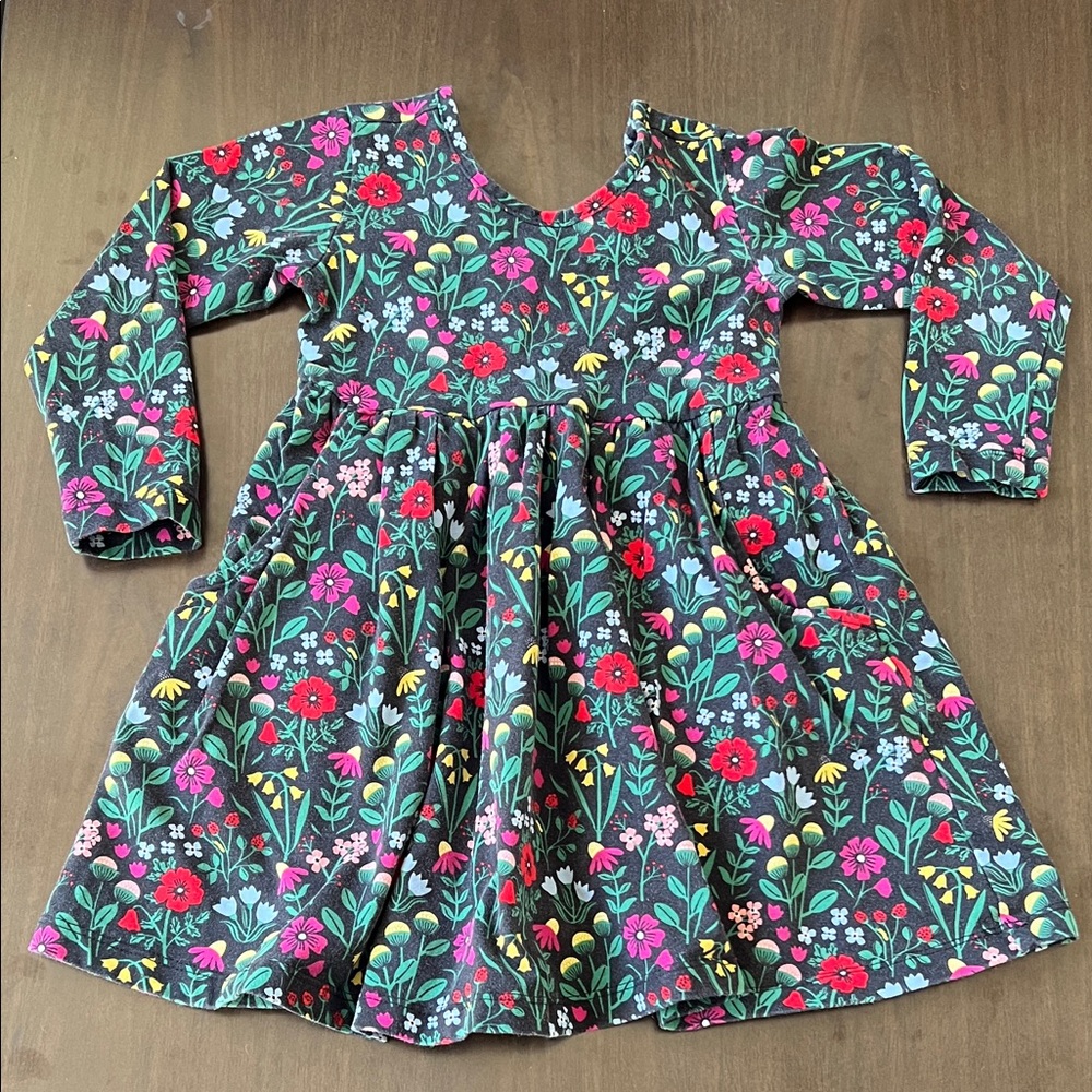Hanna Andersson 3T Floral Long Sleeve Twirly Dress Black Scandi Vibes